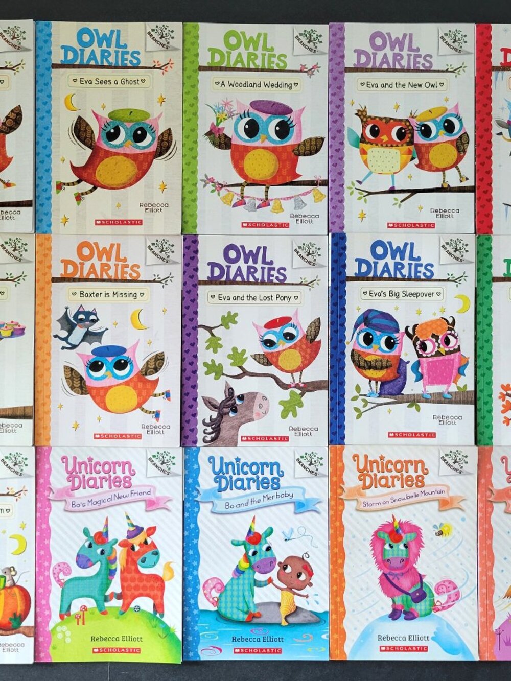 OWL DIARIES AND UNICORN DIARIES BOOK LOT OF 15 BY REBECCA ELLIOTT BRANCHES